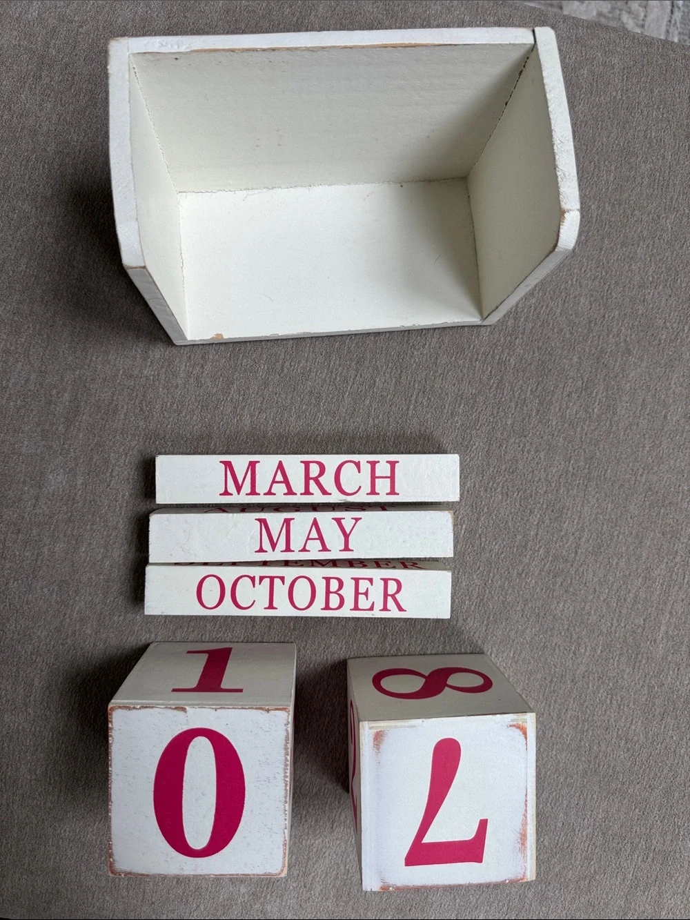 White Perpetual Block Desk Calendar with Pink Numbers - Brand